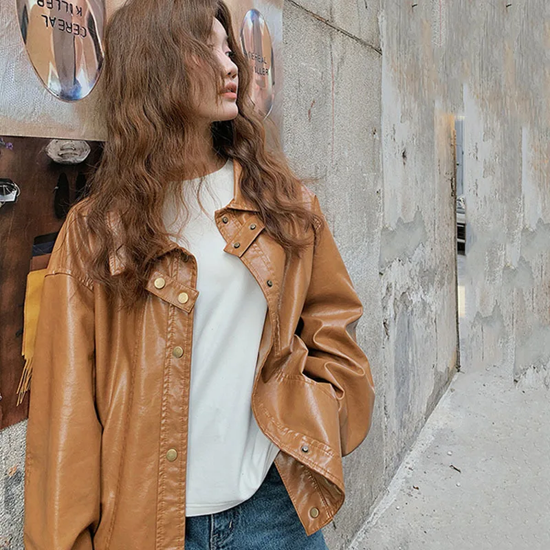 Veste en cuir vintage pour femme, manteau en cuir, streetwear, punk, moto motard, fermeture éclair, femme, hiver, rue haute, chic