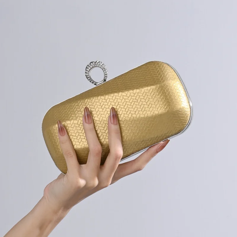 2026 New Women Snake Pattern Silver Evening Clutch Rhinestone Ring Luxury Hard Shell Box Purse for Wedding Cocktail Party Prom