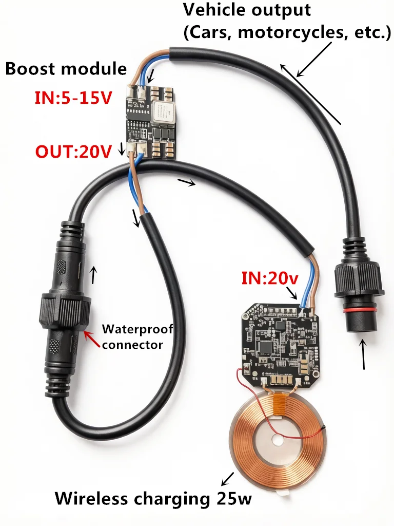 Qi2.2 25W Hidden Car Wireless Charger DIY Kit Separated Board MPP Magnetic Fast Charging Coil Kit with Waterproof Aviation Plug