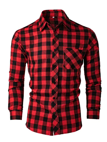 Imagen 2 del producto Camisa a cuadros de manga larga informal de moda para hombre, camisa con botones de solapa de primavera y otoño