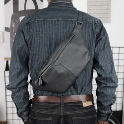 Handmade Genuine Leather Men's Chest Bag Solid Color Crossbody Shoulder Bag Portable Waist Pack Male Handbag Chest Packs