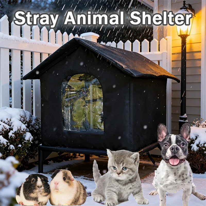 

All Season Outdoor Cat House Waterproof Insulated Pet Shelter Winter Warm Summer Cool Foldable Nest for Stray Feral Cats Dogs