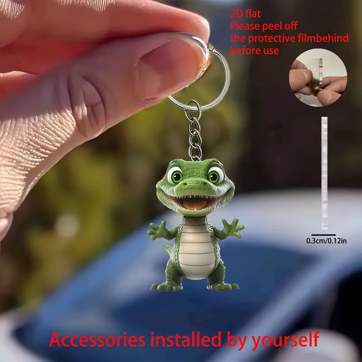 5sets Cute Crocodile Keychain Includes Acrylic 2D Pendant & Thank You Cards & Gift Organza Bags Home Holiday Decorations For Men