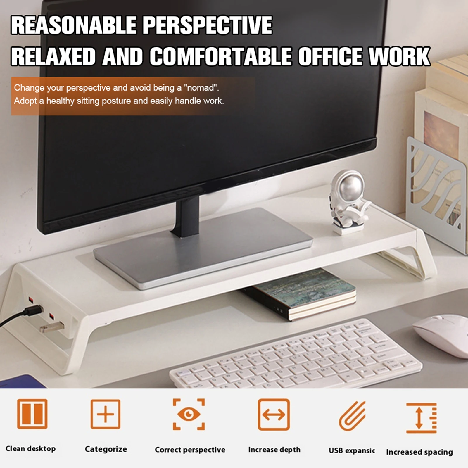 4 USB Ports PC Monitor Stand Screen Holder Keyboard Storage Space Bar Aluminum Laptop Monitor Stand Desktop Laptop Holder
