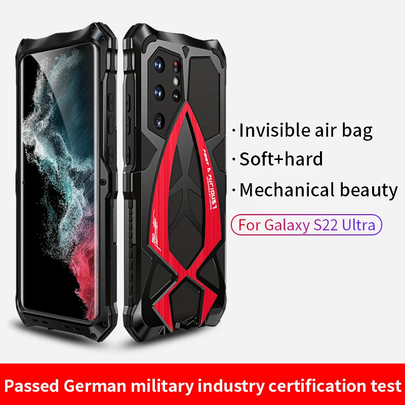 SportsCar 3Proof Fundas Metal Case for Samsung Galaxy S22 Ultra S22Ultra Rosdster 360°All Round Coverage Protection Cover