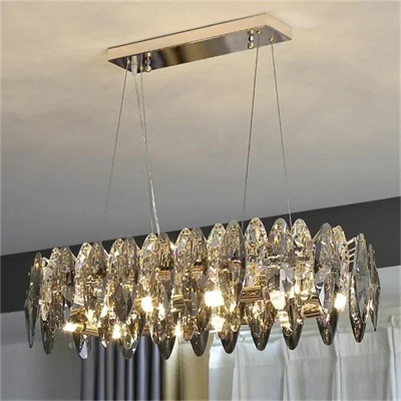 

Modern Round Clear Crystal Chandelier Light Luxury LED Lamp Living Dining Room Indoor Fixtures Chandeliers Pendant Light