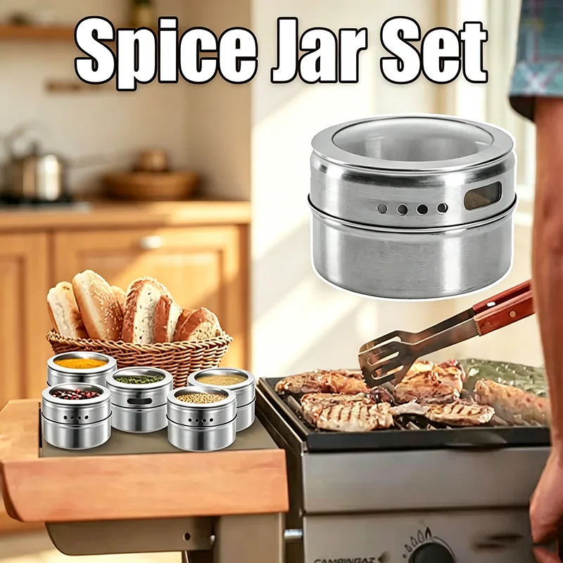 Magnetic Stainless Steel Spice Jars Clear Airtight Wall Mount Spice Shakers For Kitchen Pantry Cabinet BBQ Cooking