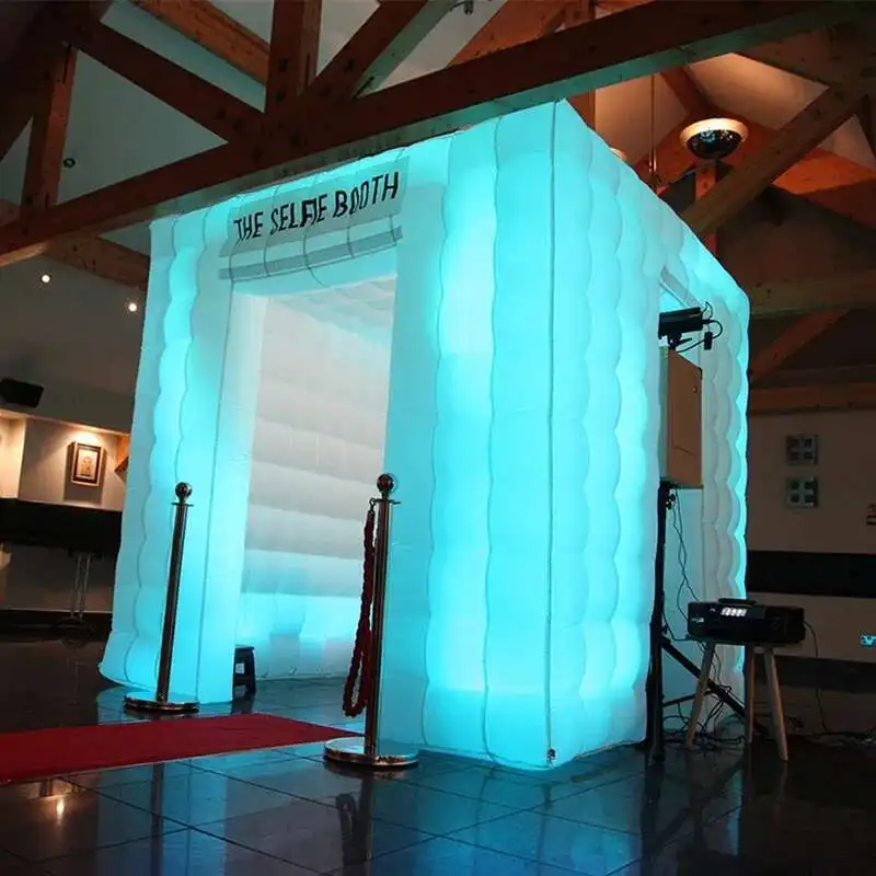 Wholesale White Iatable Booth Selfie Portable Photobooth Cabin With Full LED Around Cube Photo Tent For Advertising