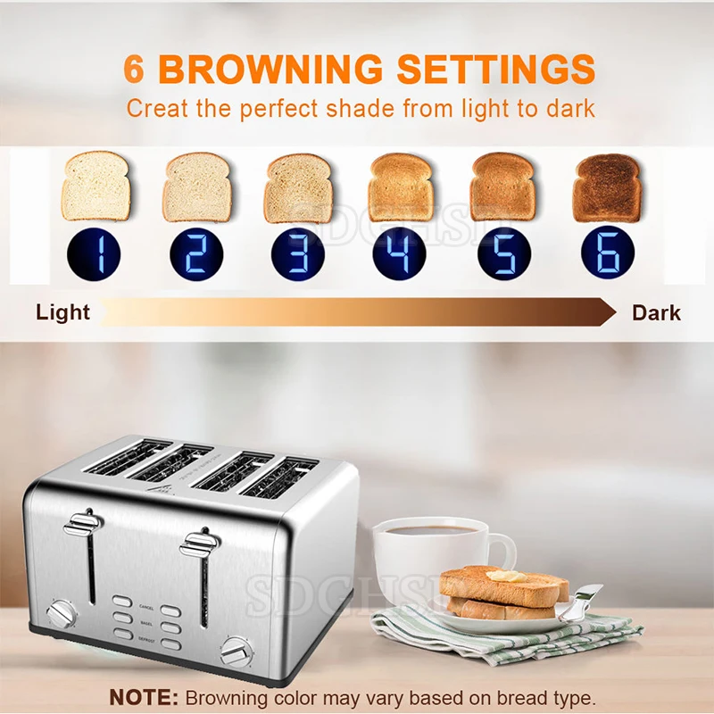 New Design Electrical Stainless Steel Toaster 4 Slices Kitchen Appliance Toasting Machine High Quality