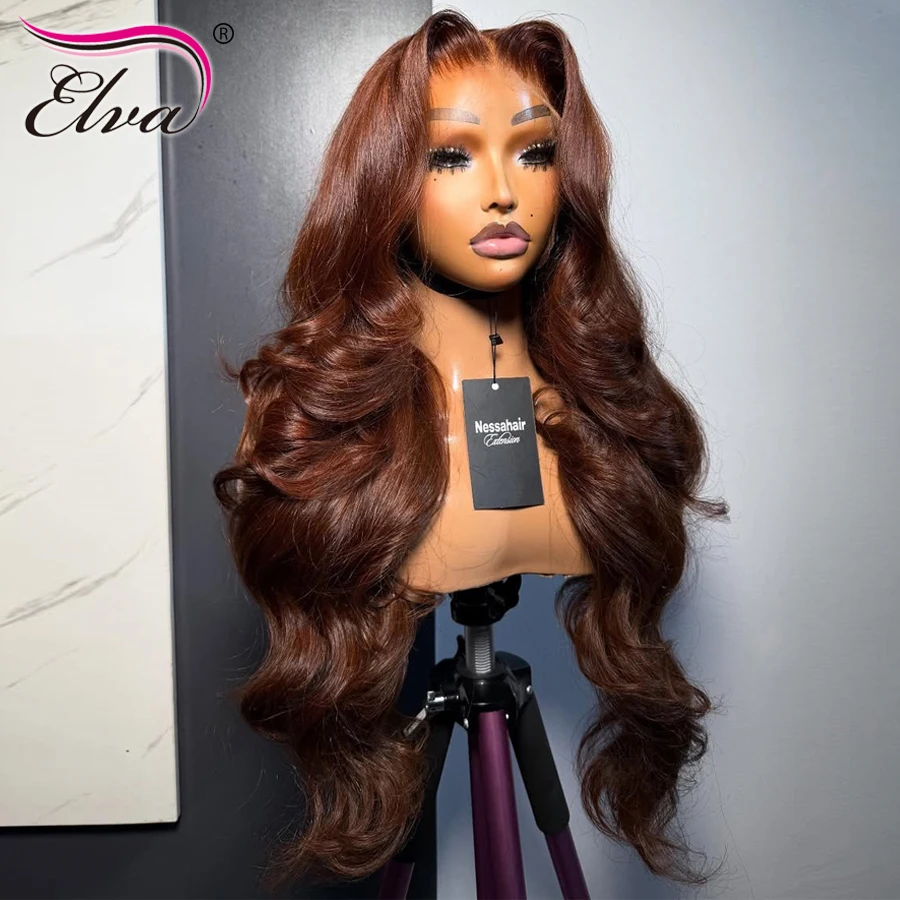 البني المحمر الجسم موجة الملونة 13X6 HD شفافة كامل الدانتيل الباروكات الأمامية شعر الإنسان الترا المجهزة نسج سريع شعر مستعار عذراء الشعر