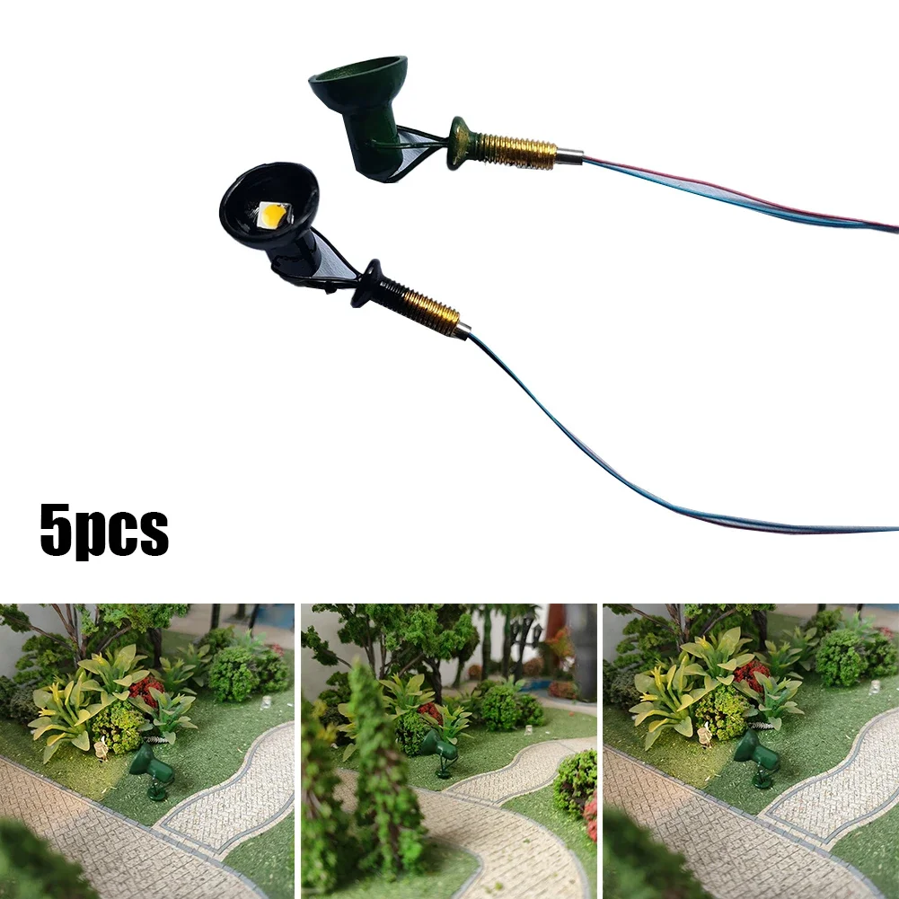 5Pcs LED Flood Light Spotlight Floodlight H0 TT With Pole Building Facades Model Building Floodlights Lamp Decoration Decor Lamp