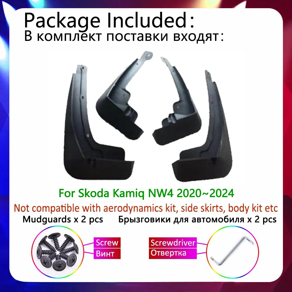 For Skoda Kamiq NW4 2020~2024 2021 2022 2023 5-door SUV Front Rear 4pcs Set Car Mud Flaps Splash Guards Mudguards Mudflaps Flap