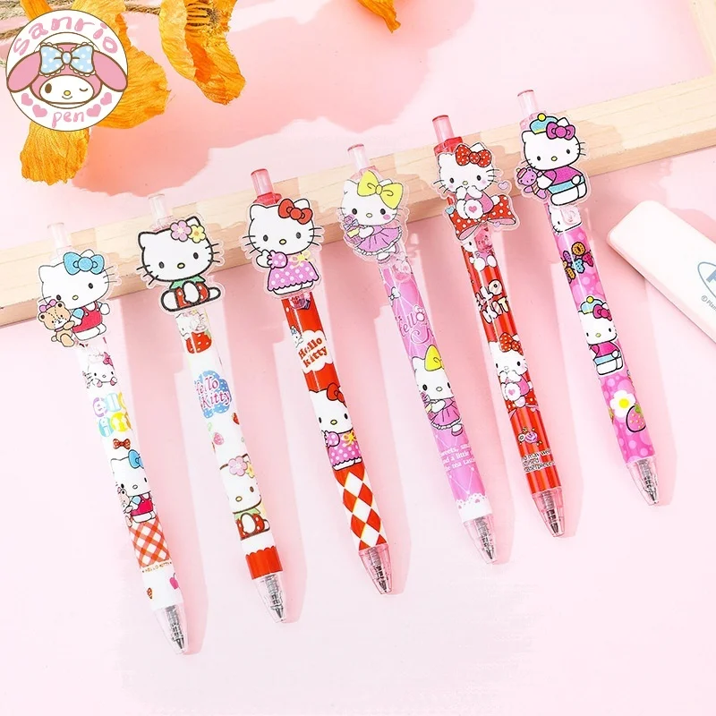Sanrio 48pcs/Set Gel Pen Cartoon Hello Kt Cat Round Beads By Writing 0.5mm Black Stationery Signature Writing Stationery Boxed
