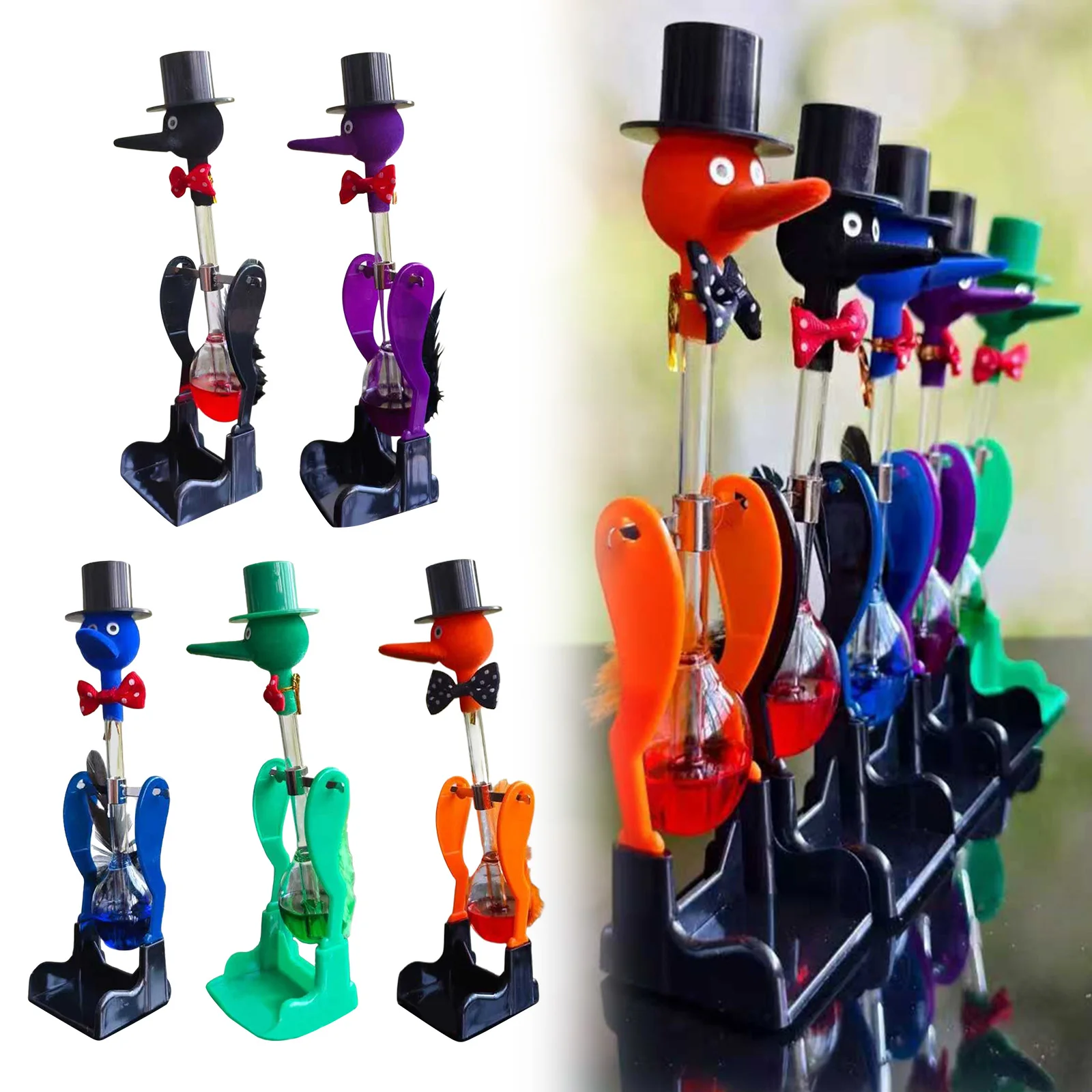 Novelty Drinking Water Bird Toy Funny Lucky Bobbing Bird Non-Stop Liquid Glass Permanent Duck Creative Toys For Kids Boy Girl