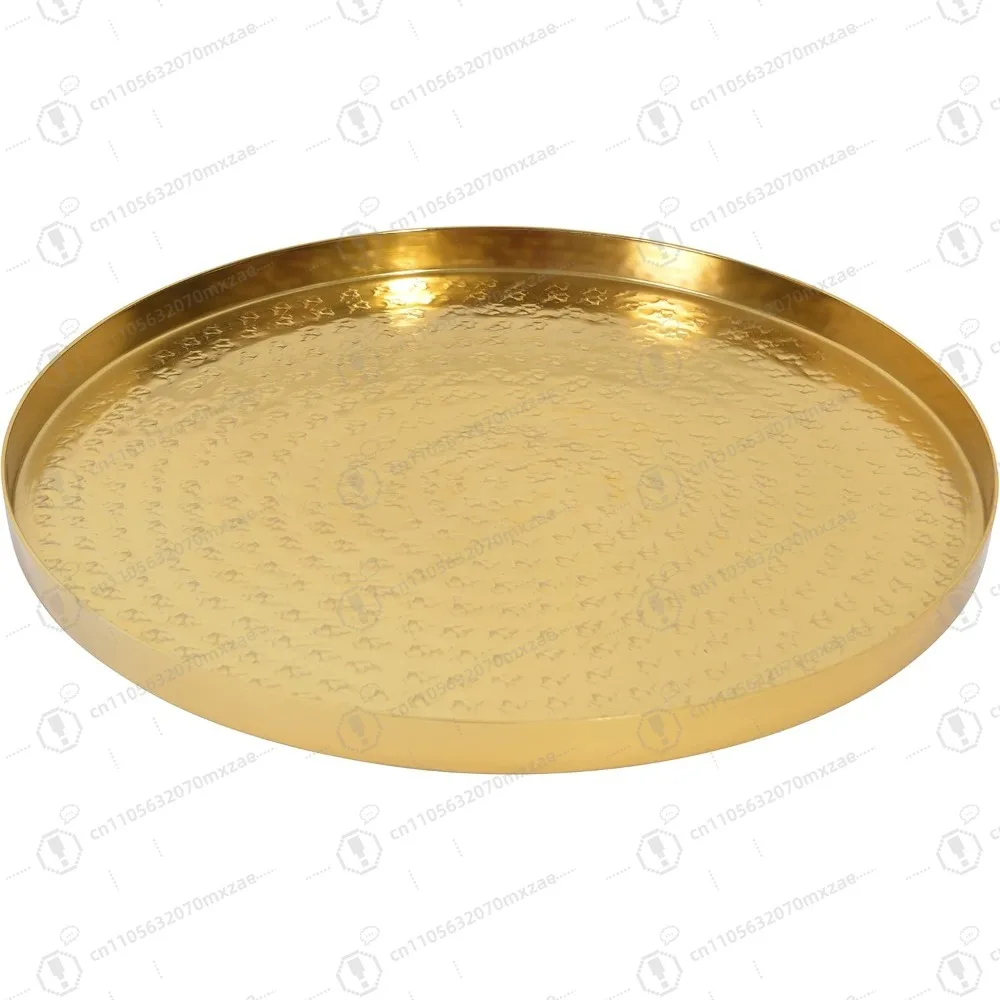 

Versatile Decor Gold Trays, 13 Inch Hammered Round Serving Plates for Wedding, Bathroom & Countertop Display