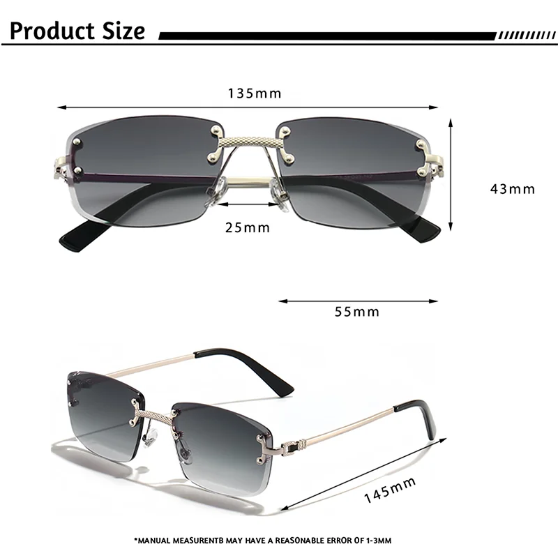 HBK Square Rimless Sunglasses Women TOP Quality Retro Metal Sun Glasses Men Luxury Party Business Gradient Shades 2024 - Image 6