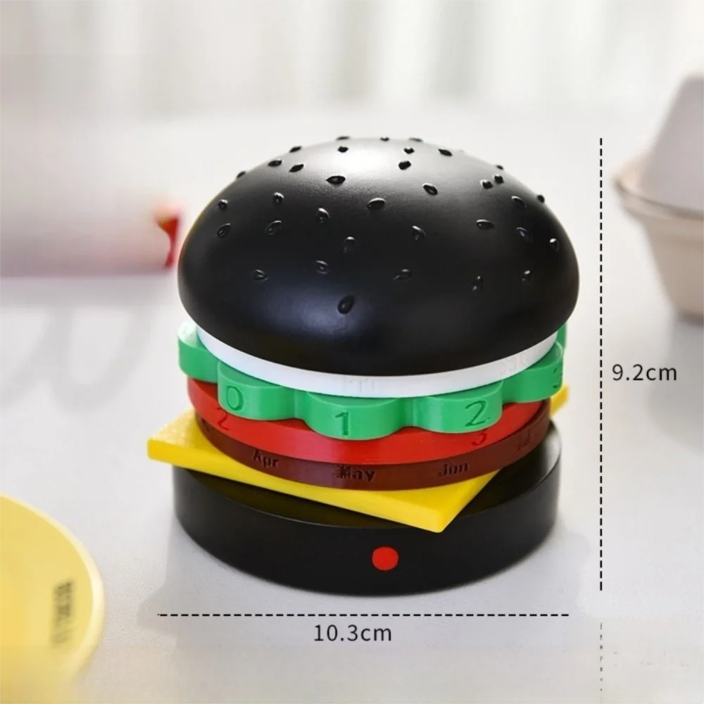Creative Hamburger Perpetual Calendar Non-slip Bottom Reusable Rotating Desk Calendar Quiet Stable Fun Burger Table Ornament