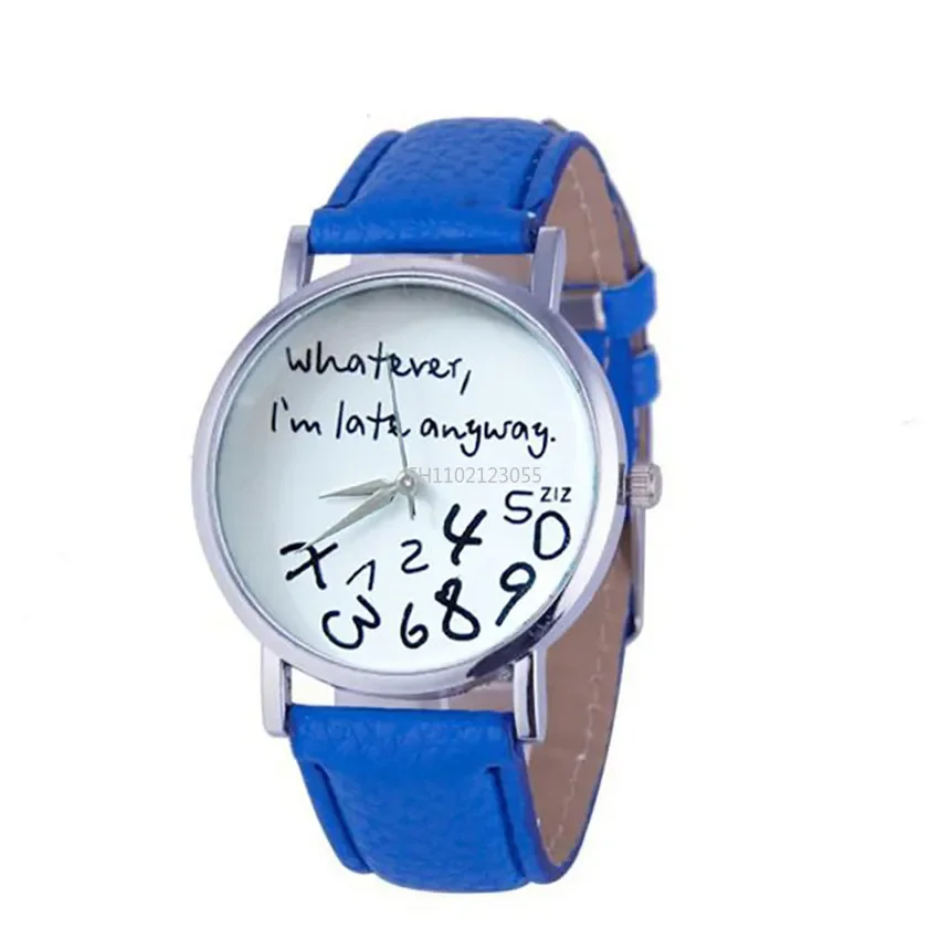 Reloj sencillo para Mujer, relojes de cuero con esfera grande, lo que sea tarde de todos modos, Reloj con letras para estudiantes, Reloj para Mujer