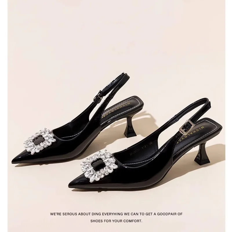 

Summer Women Sandals New Women's Shoes Pointed Toe Shallow Nude Pink Diamond Shoes Low Heel Back Strappy Shoes Women dress shoes