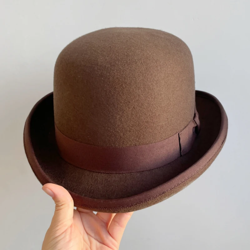 

Bowler Derby 100% Pure Wool Theater Quality Hat For Men Women Vintage Costumes In Brown Gray White Color