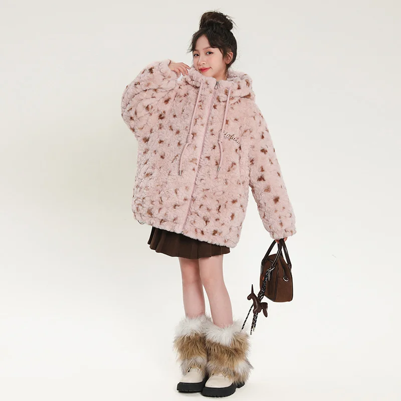 2025 جديد الشتاء الأطفال الأرنب الفراء الطباعة والصباغة معطف سميك الفتيات القطن معطف مقنع الخريف الأولاد ملابس قطنية #6