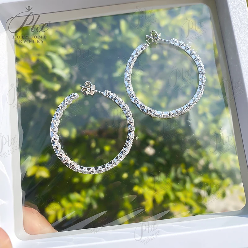 

Moissanite Hoop Earrings Silver 925 D Color 2.5mm Stone For Women Classic Jewelry White/Rose/Yellow Gold Plated Diamond Earrings