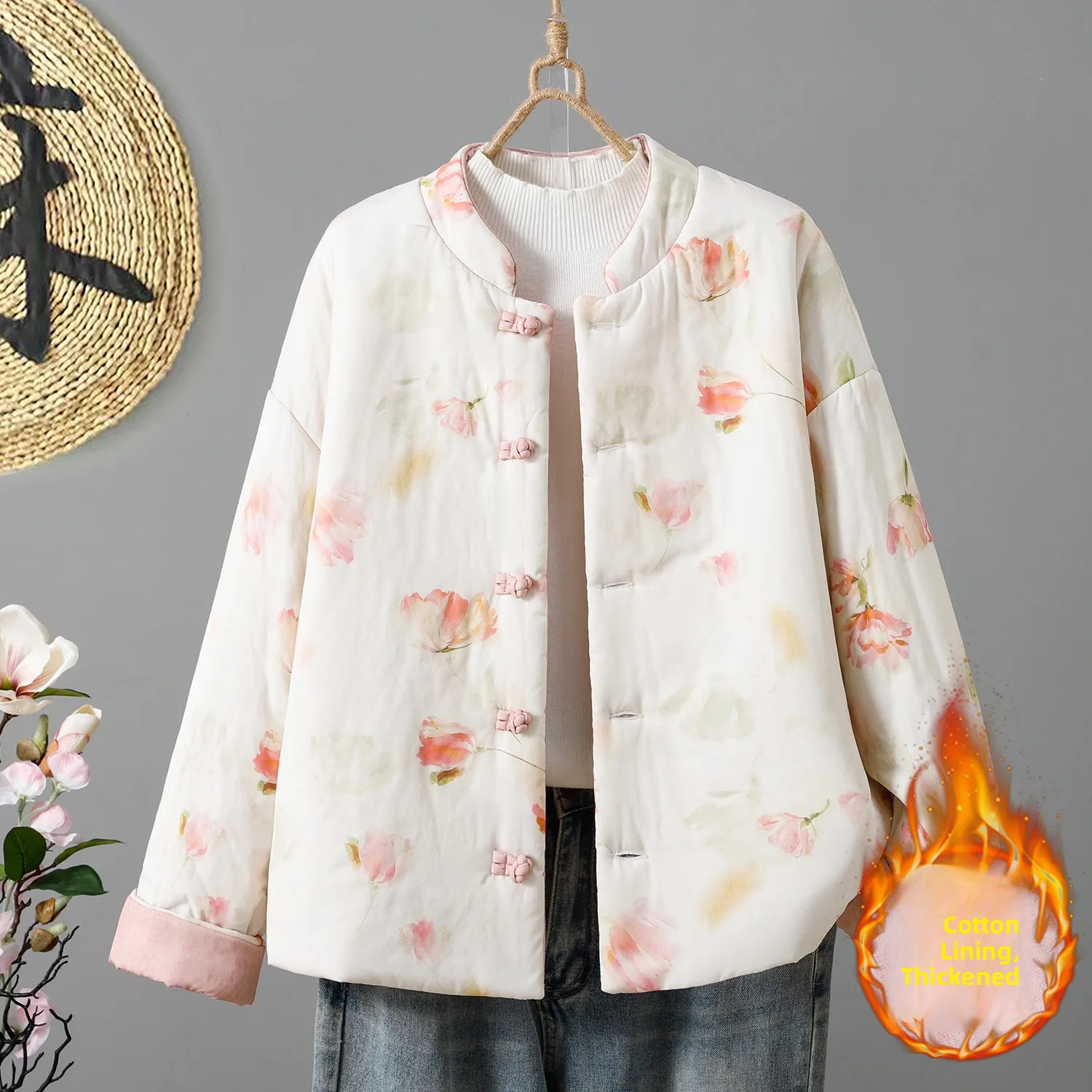 

Новое китайское двустороннее хлопковое пальто на пуговицах в стиле ретро, женское легкое теплое хлопковое пальто, осень-зима, новая модель