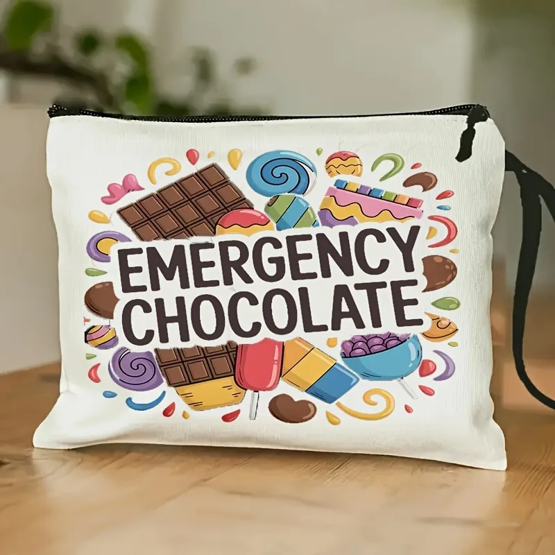 Emergency Makeup Bag with Wristband - Lightweight Portable Chocolate-Themed Cosmetic Organizer with Zipper Closure, Multi-Functi