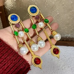 women gemstone inlaid droplet earrings, European and American luxury fashionable earrings for women