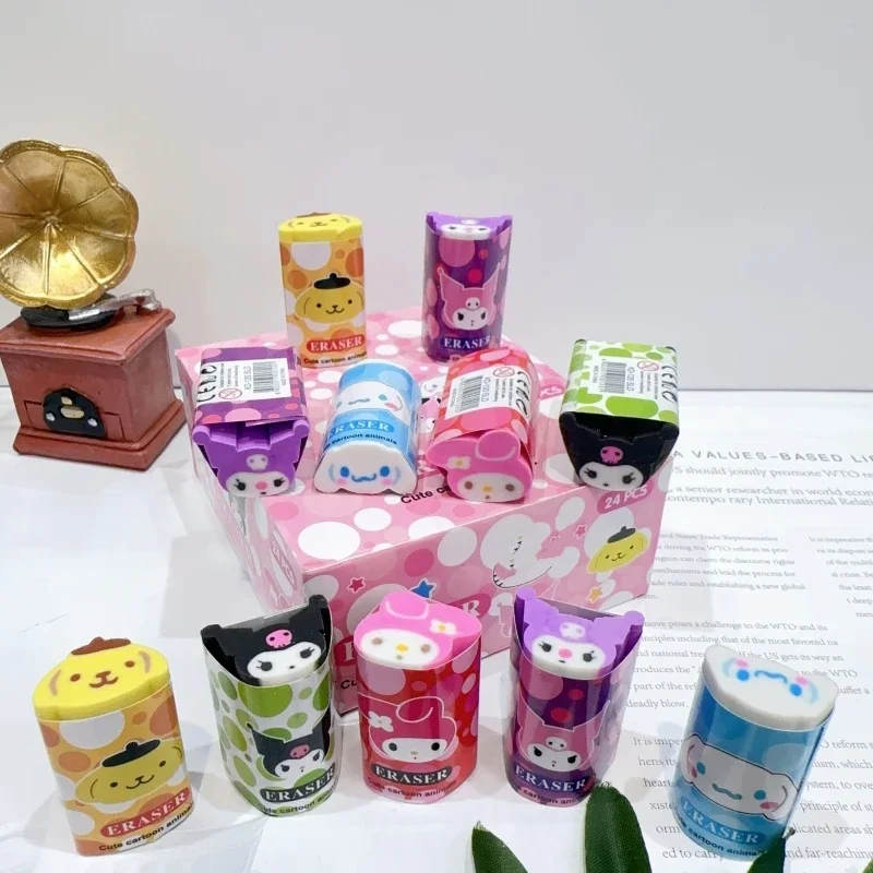 24pcs New Sanrio Slice Eraser Cartoon Cute Kuromi Sandwich Shape Clean Eraser Student Stationery Wholesale Children's Day Gift