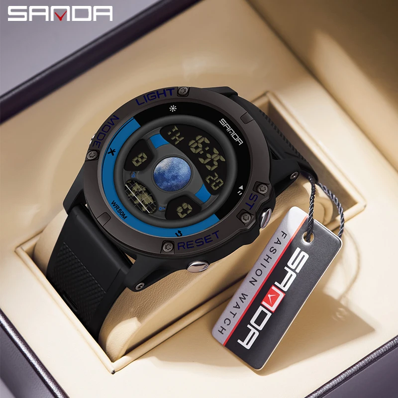 

SANDA Multifunctional Men Watch 2023 New Fashion Silicone Electronic Watches Luminous LED 50M Waterproof Relogio Masculino 9024