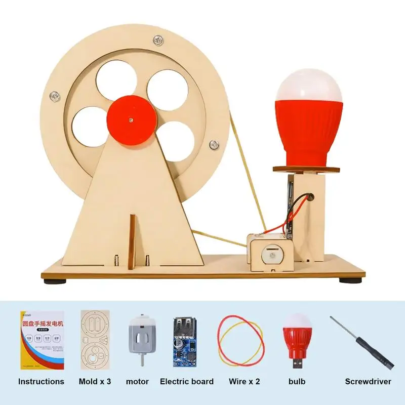 Hand Generator Wooden Building Kits Hand Crank Generator Education Science Kit Hand Generator Electricity Generator Light Bulb