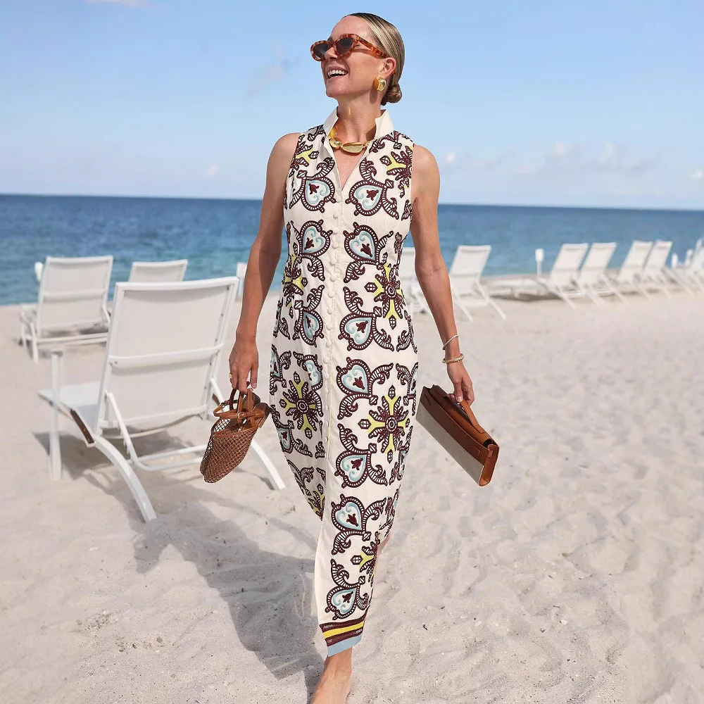 Faionable Svel Vest Dr Open Vest Sle Casual Leisure Print Midi Rok Lange Sve Opstaande Kraag Herfst Dames...