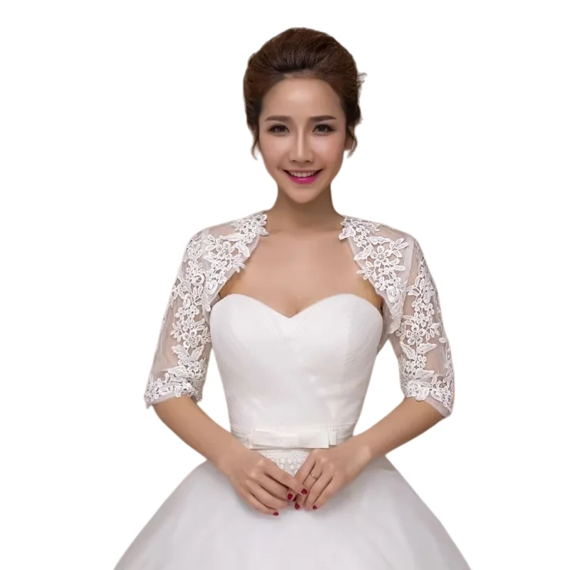Customized New  Half Sleeve Wedding Jacket Lace Bridal Bolero Shrugs Wraps Capes Stock  Appliques Wedding Accessory