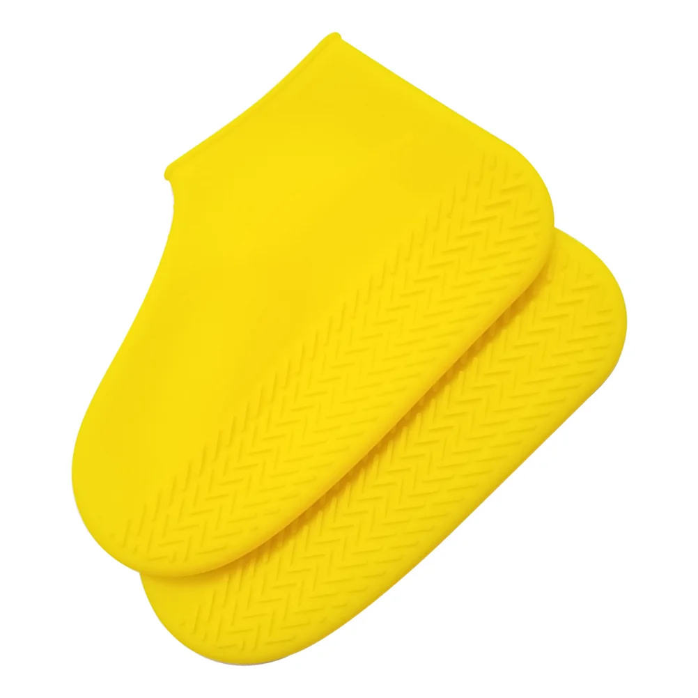 Par de sapatos de silicone amarelo capa resistente ao desgaste engrossar botas protetor impermeável anti-deslizamento sapato capa uso ao ar livre