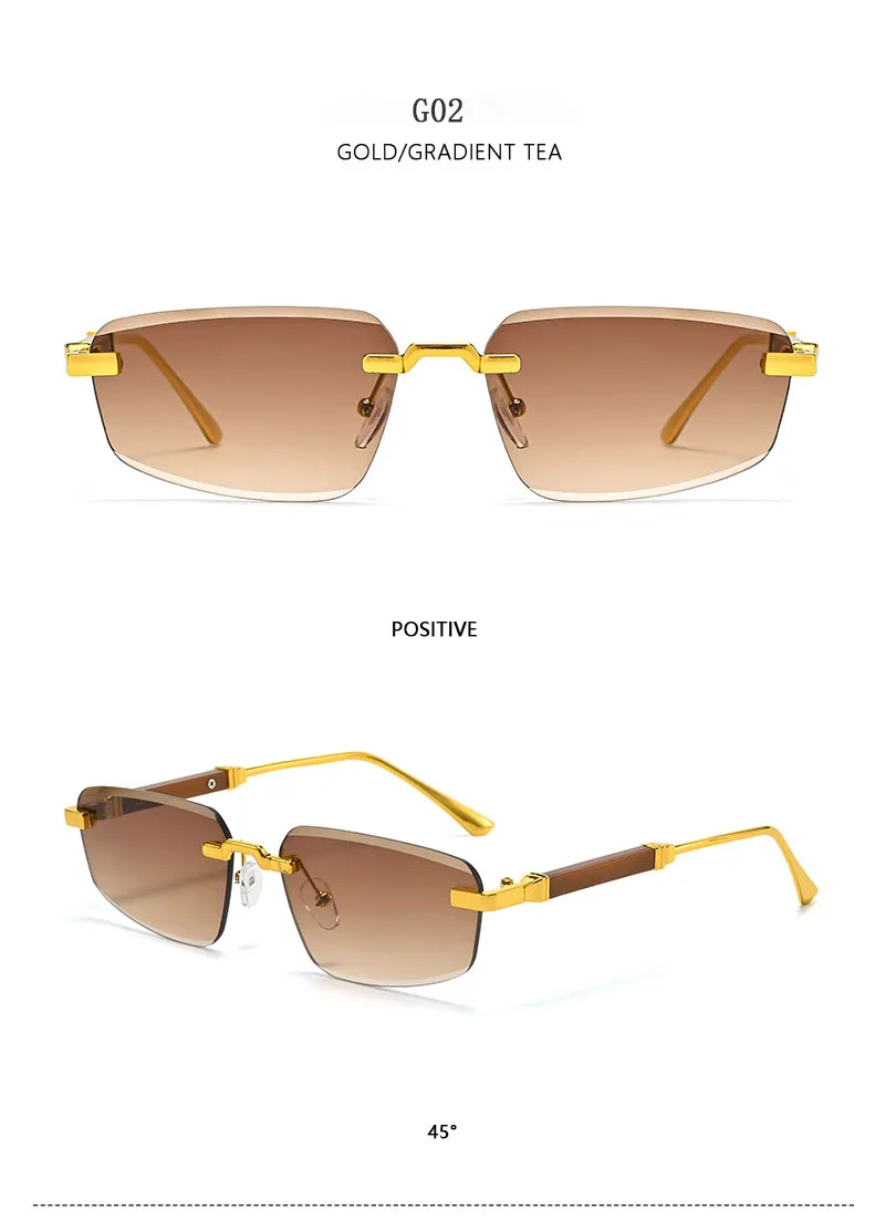 2026 Holz Randlose Sonnenbrille Frauen Trendy Sonnencreme Vintage Sonnenbrille Männer Urlaub Mode Gläser Lentes De Sol Mujer Okulary – Detail 13