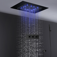 hm Modern Thermostatic Rain Shower System Set 20X14Inches Ceiling LED Shower Head Panel Bathroom Rainfall Faucet Black  Finished