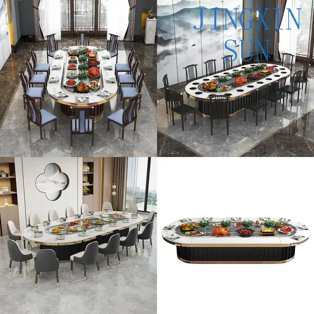 Hotel Rock Slab Oval Electric Dining Table for 20 People Rectangular Automatic Rotating Conveyor Belt Induction Cooker Small