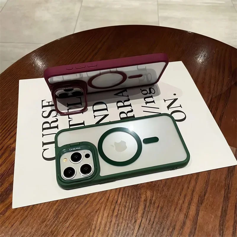 เคสติดกล้องสำหรับ iPhone 16 15 14 13 12 Pro Max Plus ฝาหลังแม่เหล็กสำหรับ Magsafe ป้องกันการกระแทก ใส