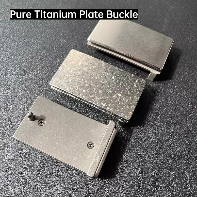 35mm Solid Pure Titanium Belt Buckle Double Layer Plate Clasp, Rustproof Durable Men Waistband Buckle Leather Belt Accessory