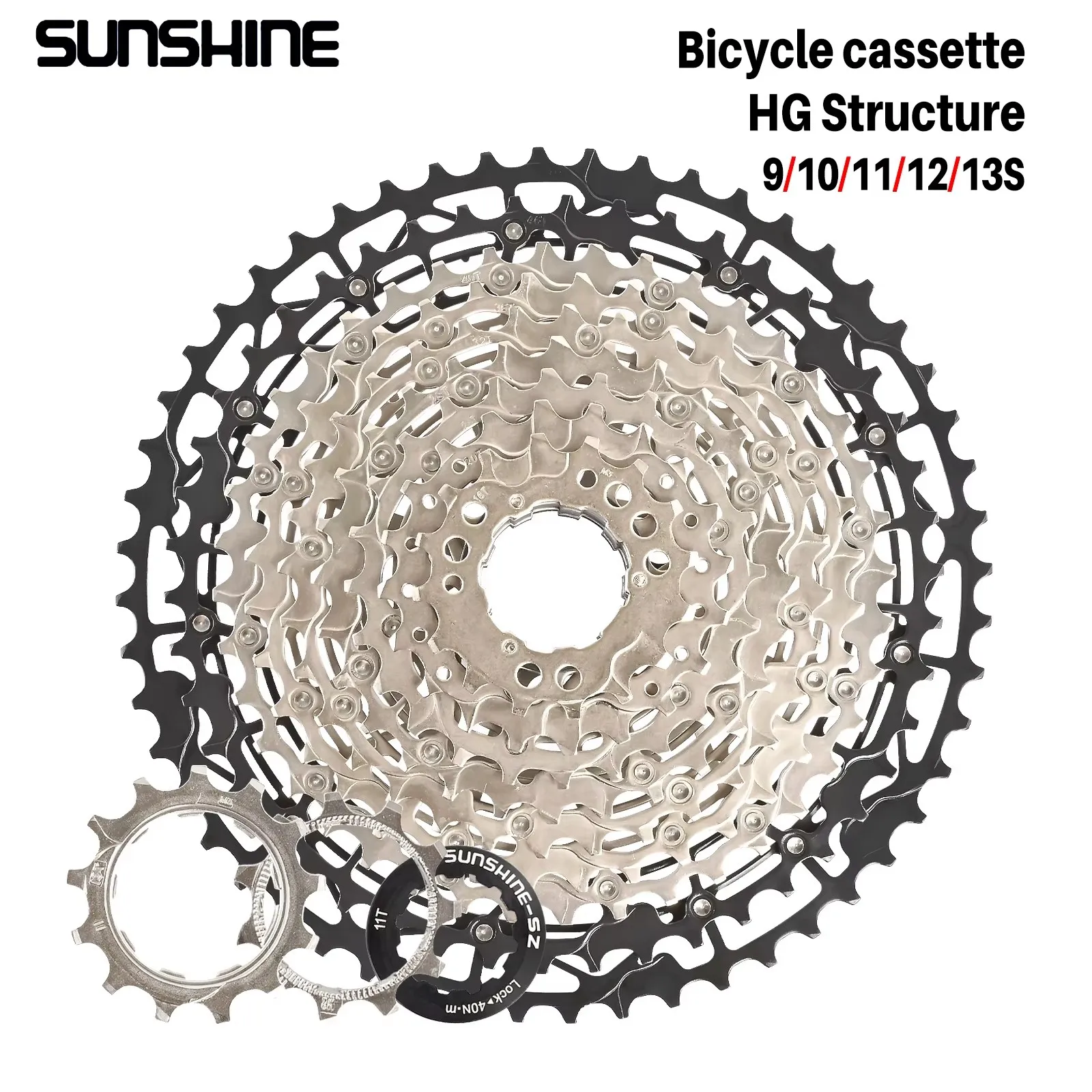 

SUNSHINE Ultralight Bicycle Cassette Freewheel Carbon Steel Material 9/10/11/12/13 Speed HG Structure Sprocket for Mountain Bike