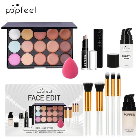 POPFEEL 10-Piece Face Makeup Set - Beginner-Friendly Foundation, Concealer & Brush Combo - Complete Face Makeup Kit for Flawless
