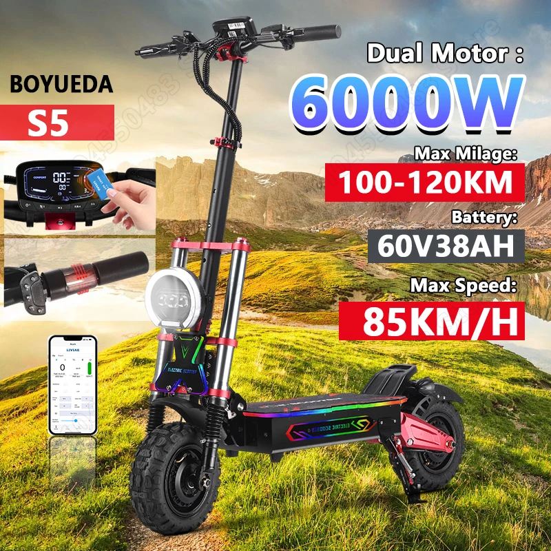 Boyueda s5 e-scooter 6000w doppel motor 60 v38ah nfc aktivierung elektro roller 11 offroad reifen intelligente app steuerung escooters