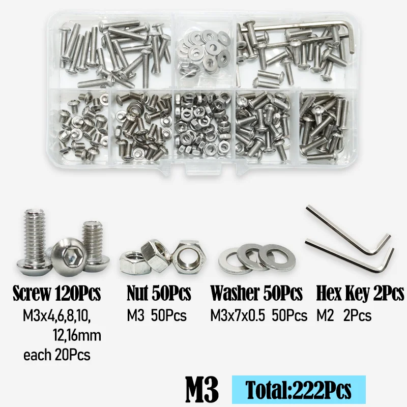 Innensechskant-Halbrundkopfschraube, Mutter, Unterlegscheibe, M2, M3, M4, M5, M6, Edelstahl, Inbus, vollständiger Maschinenbolzen für Motorradmöbel – Detail 9