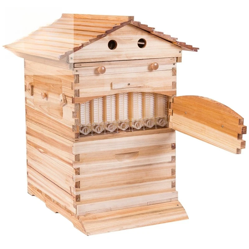 Apiculture Equipment Waxed Cedar Wood Flow Honey Hive Automatic Self-flow Beehive Box with 7 Plastic Flow Frames