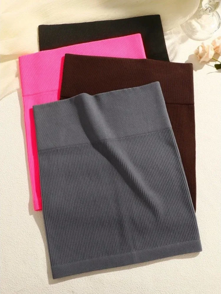 

High Waist Ribbed Skirt Tight Fit Short Skirt Ladies Fashion Polyester Fiber A-Line Skirt Non-Stretch High Waist