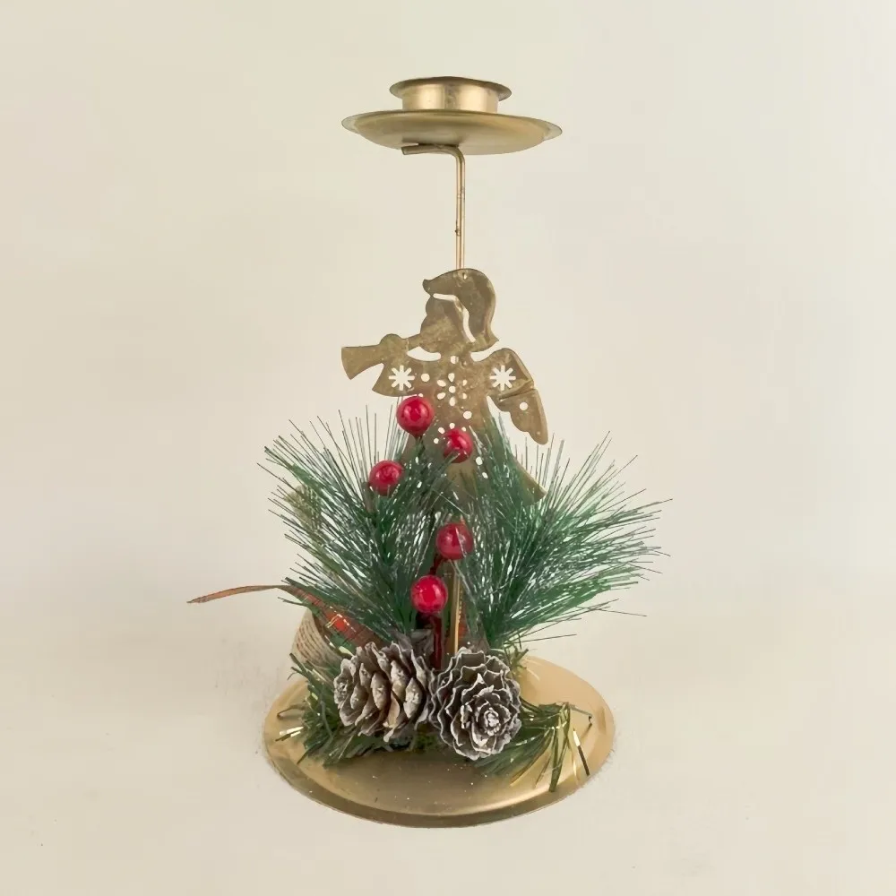Golden Christmas Candle Holder Xmas Tree Snowflake Iron Candlestick Simulated Pine Needles Desktop Ornament Christmas Decor