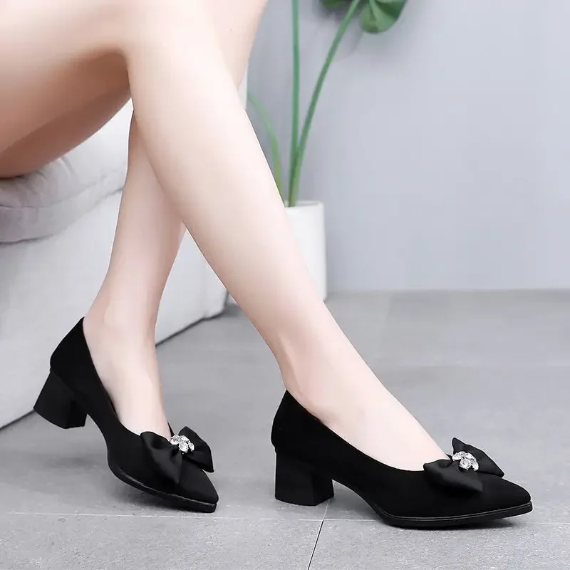 

Офисные женские туфли-лодочки на массивном каблуке с острым носком, женская обувь на блочном каблуке, оптовая продажа, элегантное платье, повседневное, удобное весеннее предложение