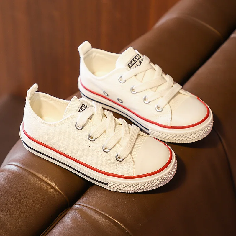 

Children's Boys Girls Canvas Shoes Lace-up Low-top Sports Shoes Kids Hiking Casual Sports Shoe Breathable White Sneakers