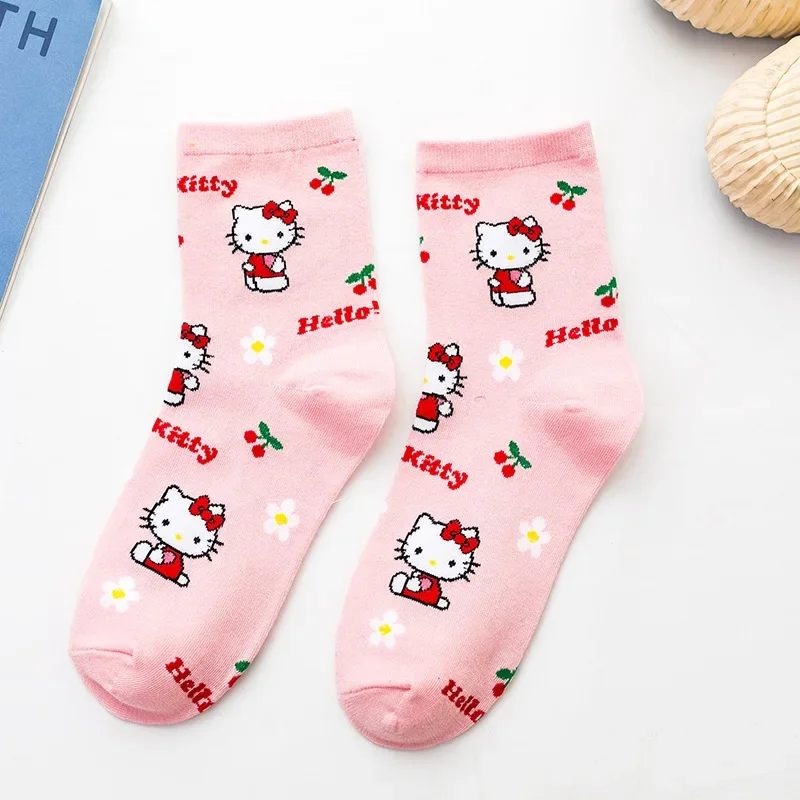 MINISO Girls Sock Hello Kitty Kuromi Cinnamoroll Sock Sanrio Melody Cartoon Cotton Sports Girl Kawaii Women Socks